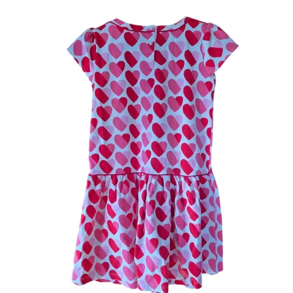 Gymboree Heart Print‎ Dress Kids Size 12 Pink Red Short Sleeve Drop Waist Love